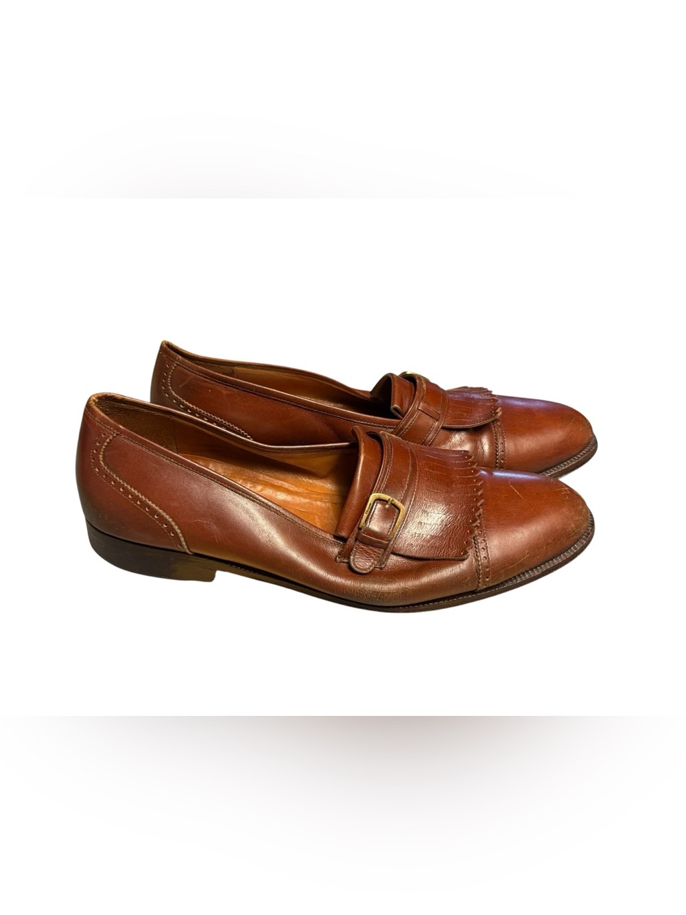 Salvatore Ferragamo Brown Leather Kiltie Monk Strap Loafers Men’s 10.5 D Italy